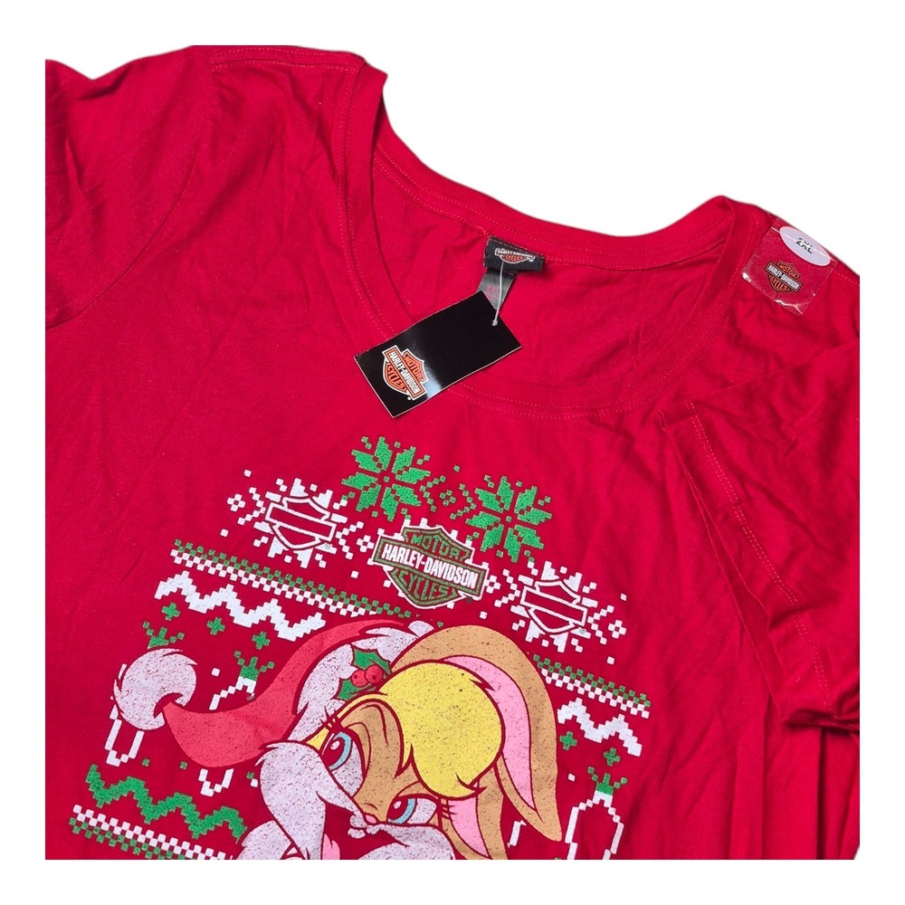 Harley Davidson Looney Tunes Christmas Bunny Naughty Nice Shirt Women's 2XL NWT